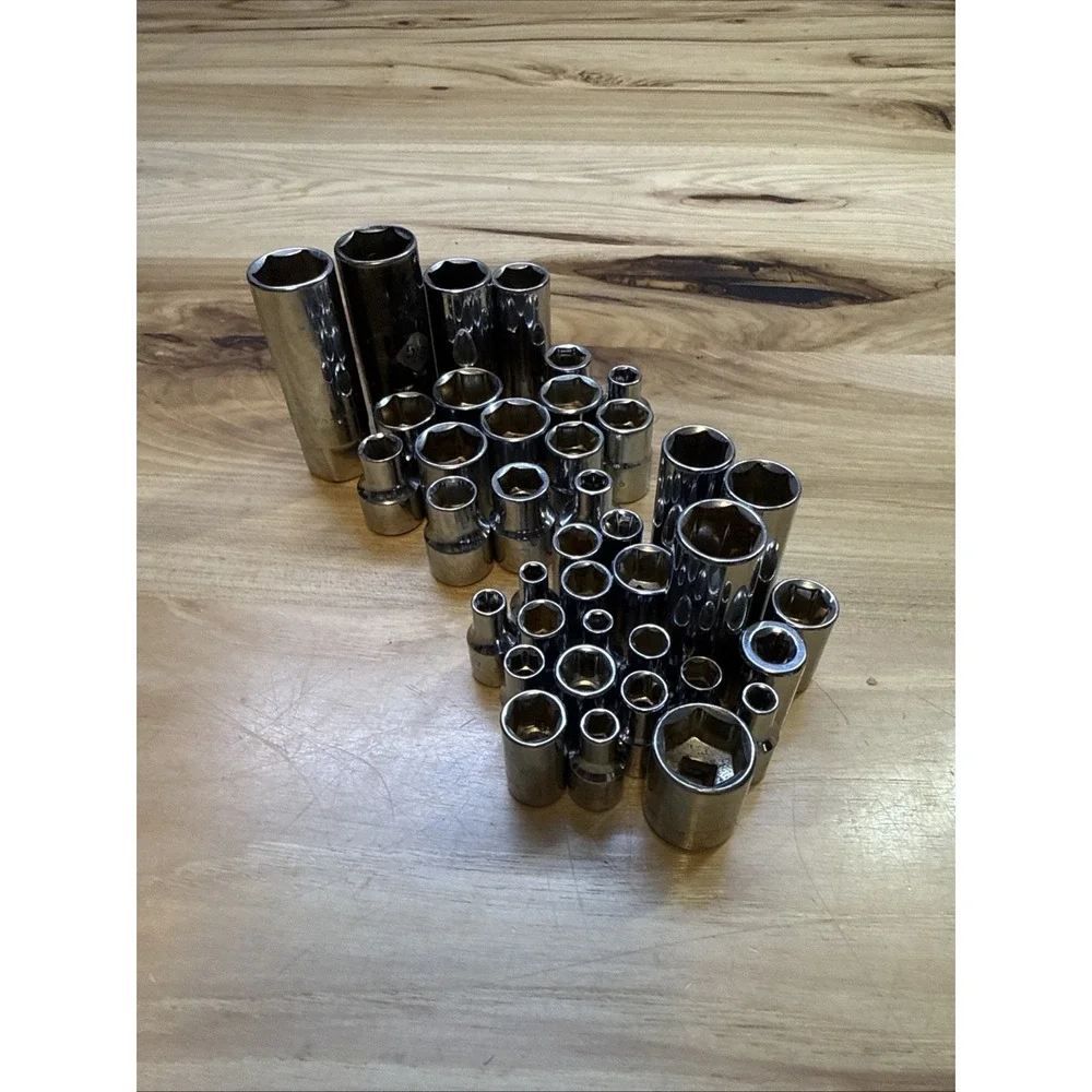 Stanley 1/4 & 3/8 Drive Metric & SAE Sockets Lot of 39 Shallow and Deep
